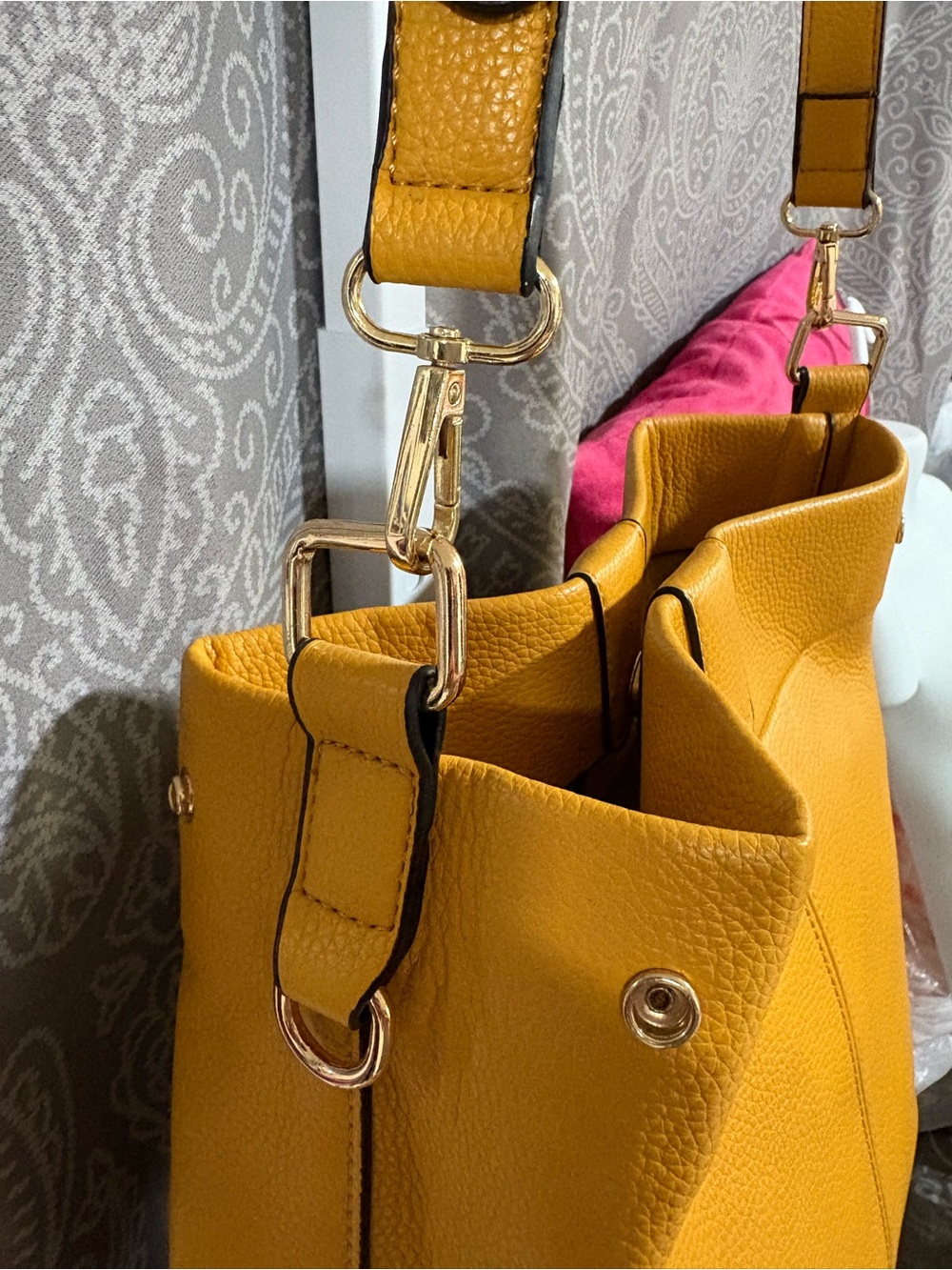 Joy Susan Pebbled Mustard Vegan Leather Classic Hobo Tote - Picture 17 of 17
